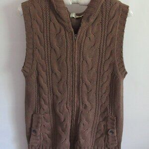 Sonoma brown cable knit zip front hooded sweater vest *Sz M*